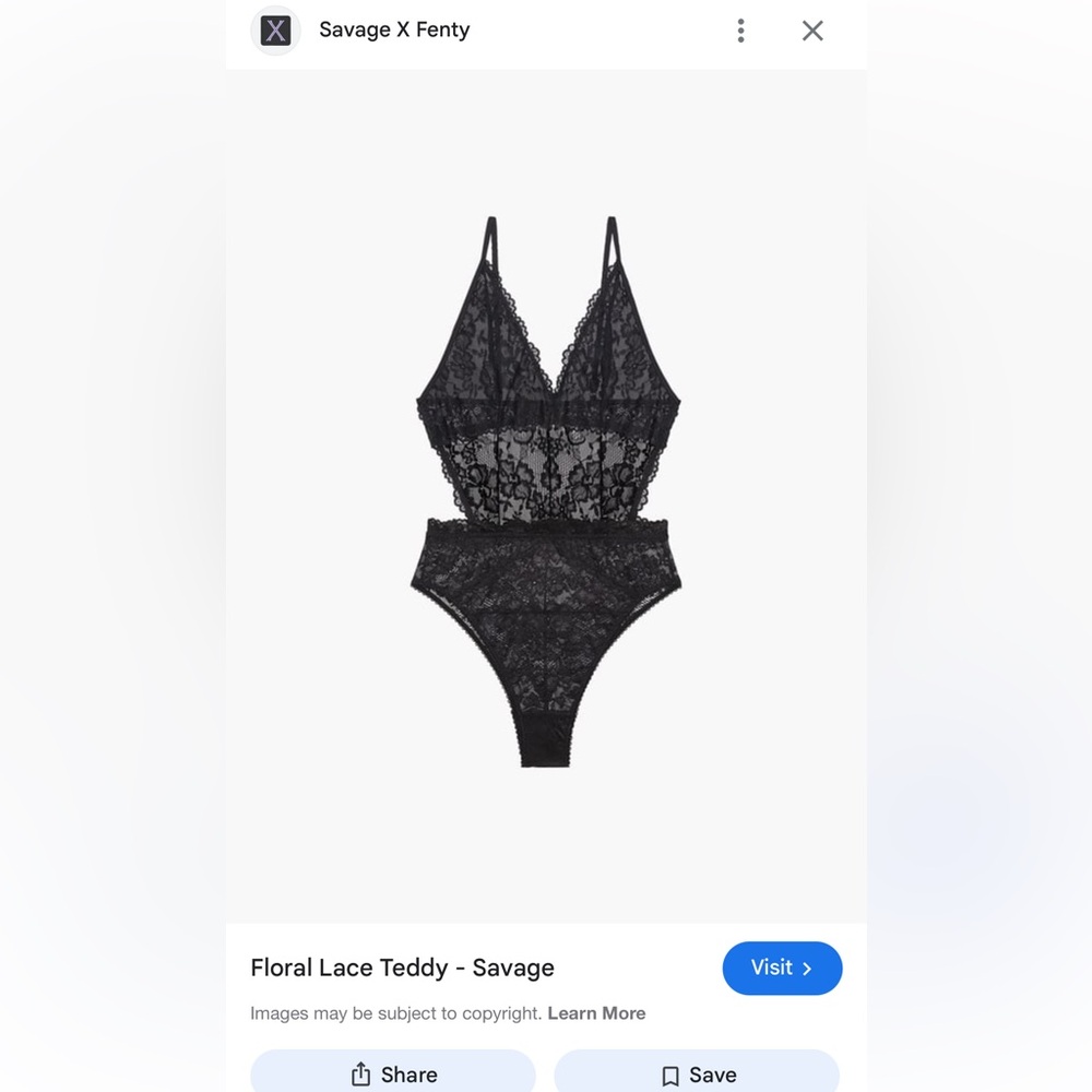 Savage X Fenty Black Lace High Waisted Teddy XS